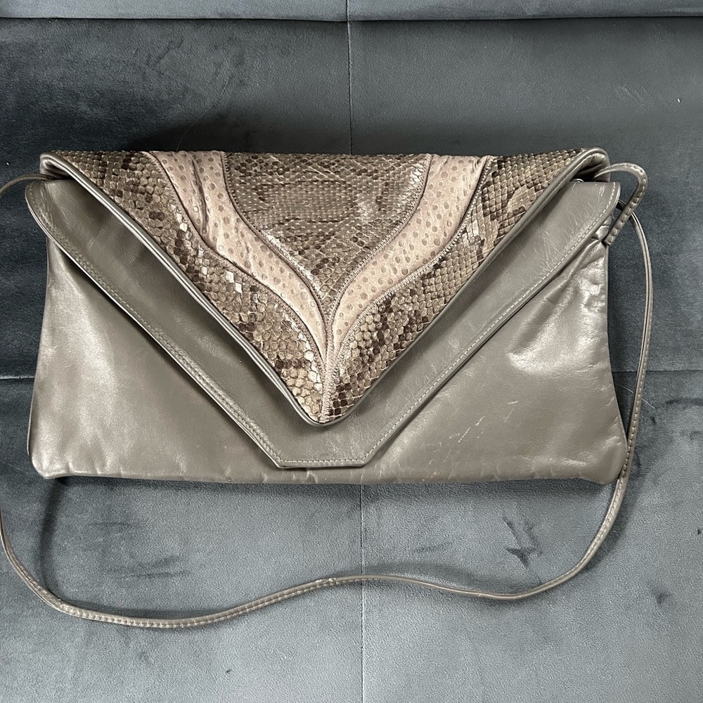Vintage 80’s large leather envelope clutch snake skin